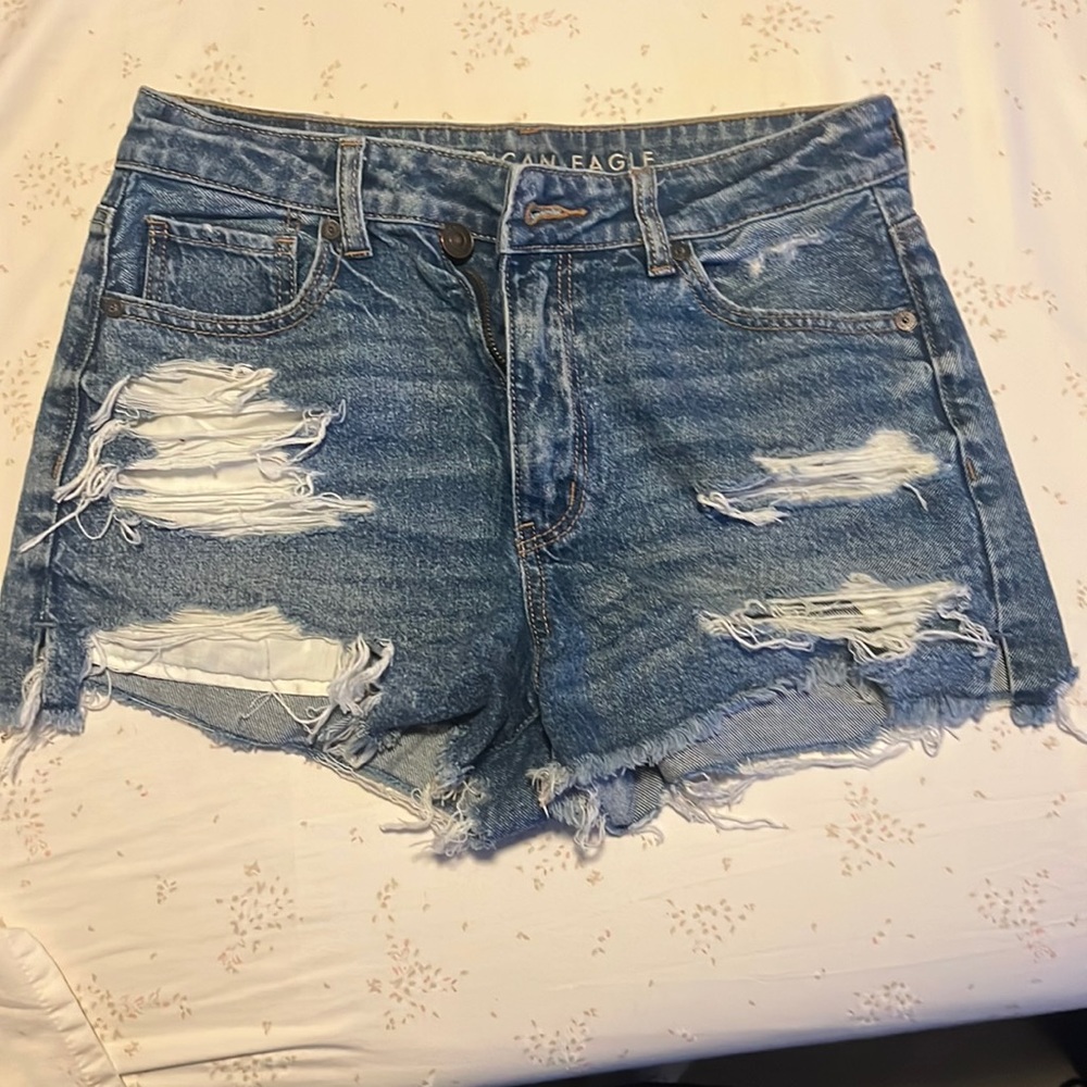 American Eagle Strigid Denim Mom Short Women's Medium Tinted Indigo 18
